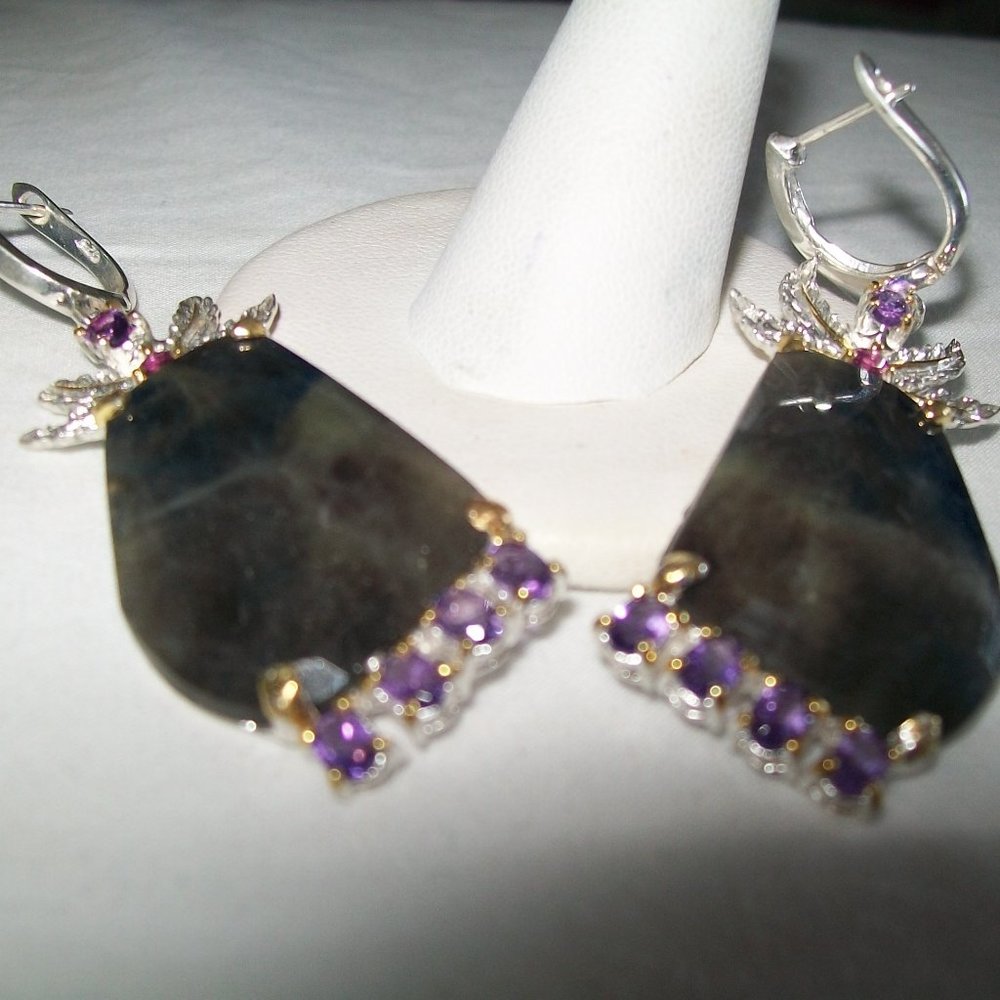 HUGE GORGEOUS NATURAL SAPPHIRE AND AMETHYST COCKTAIL EARRINGS